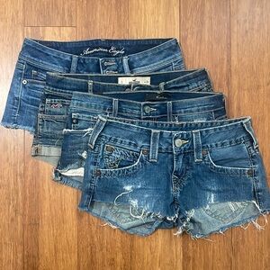4 Pair Denim CutOff Jean Shorts American eagle, Hollister, Kancan, True Religion